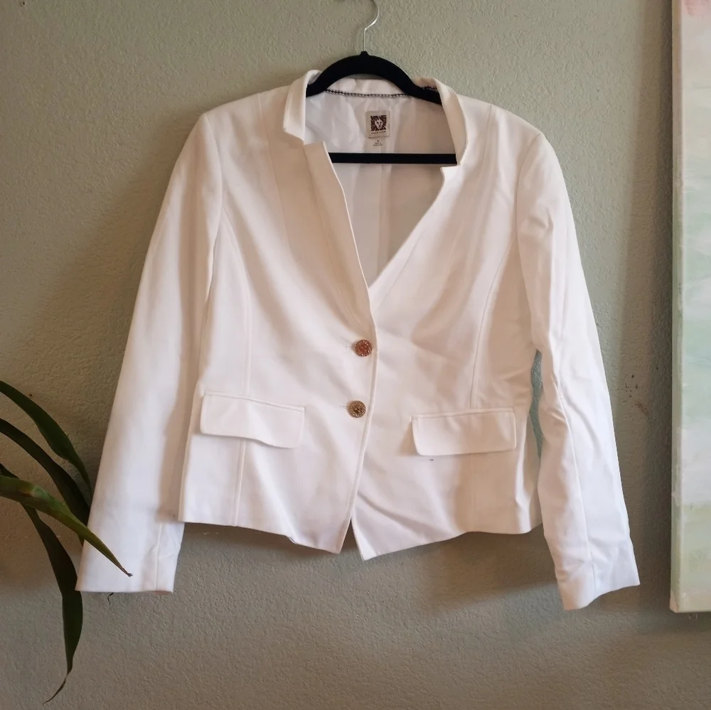 Anne Klein White Bohemian Casual Classic Tuxedo Style Blazer